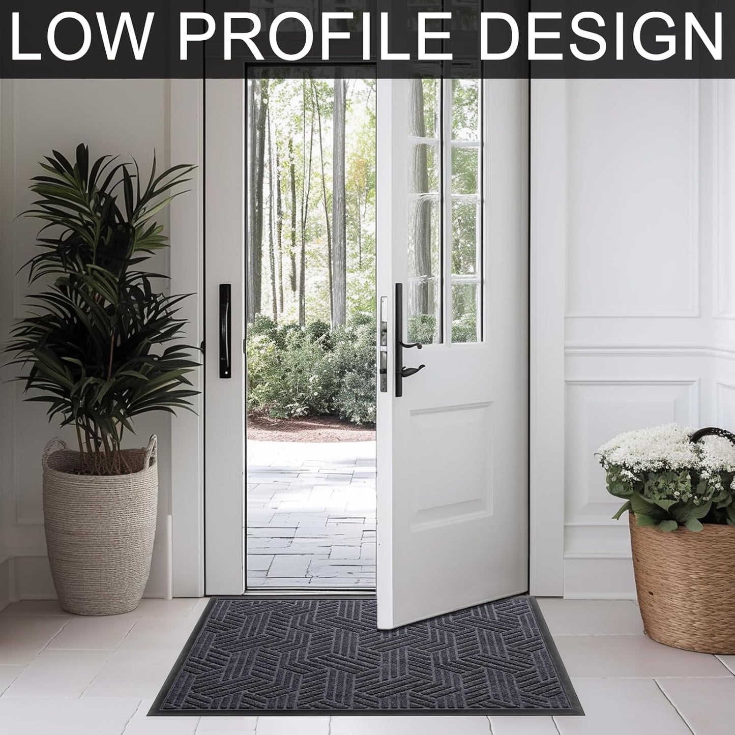 Front Door Mat 36"x24" Indoors Outdoors Welcome Mats, Waterproof Non-Slip Rubber Backing Heavy Duty Doormat Outside Entrance, Low Profile Entryway Rugs Floor Mat for Patio, Pattern B Grey