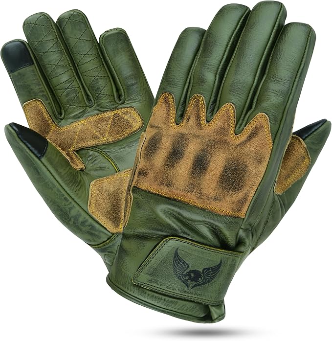 Leatherick Mens Cowhide Leather Motorcycle Gloves - Durable, Touch Screen Compatible Motorcycle Gloves with CE Certified P...