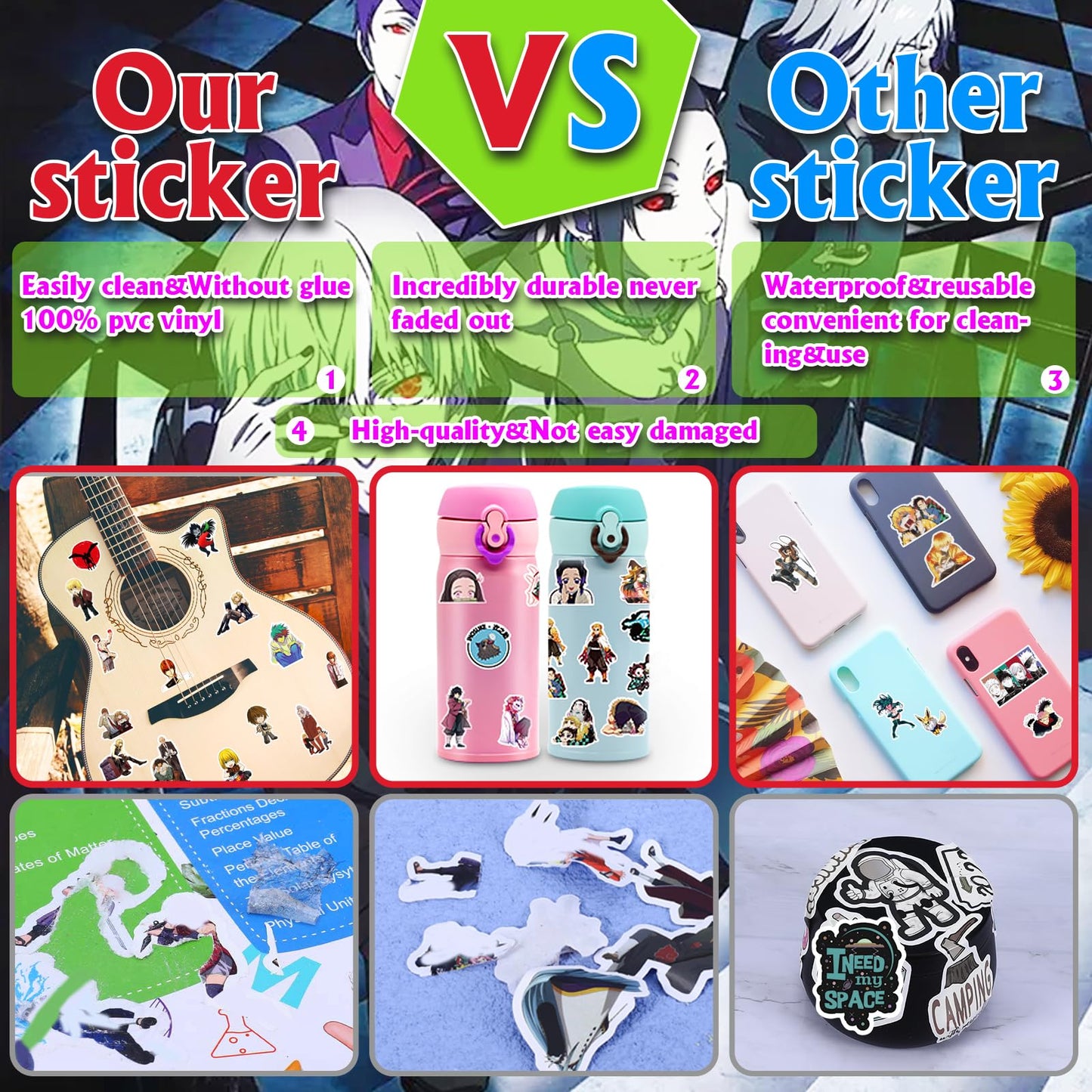 Arme Anime Stickers Mixed Pack,300Pcs Mixed With Classic Anime Theme Sticker Pack,Vinyl Waterproof Stickers And Decals For Bottl