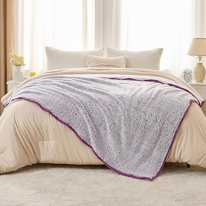 EMME Fuzzy Blanket Soft Fleece Throw Blankets for Women, Fluffy Sherpa Throws(Plush Purple,90"x90")