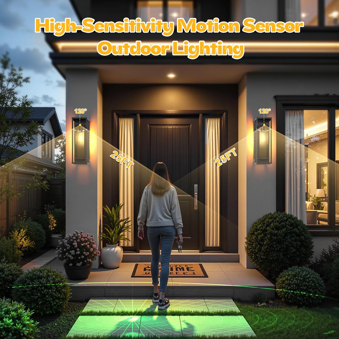 Siafavoi Large Motion Sensor Outdoor Lighting-20In Dusk To Dawn Modern Waterproof Sconce Wall Mounted E26 Black Porch Lights Exterior Lighting Fixture For Coach Doorway Patio
