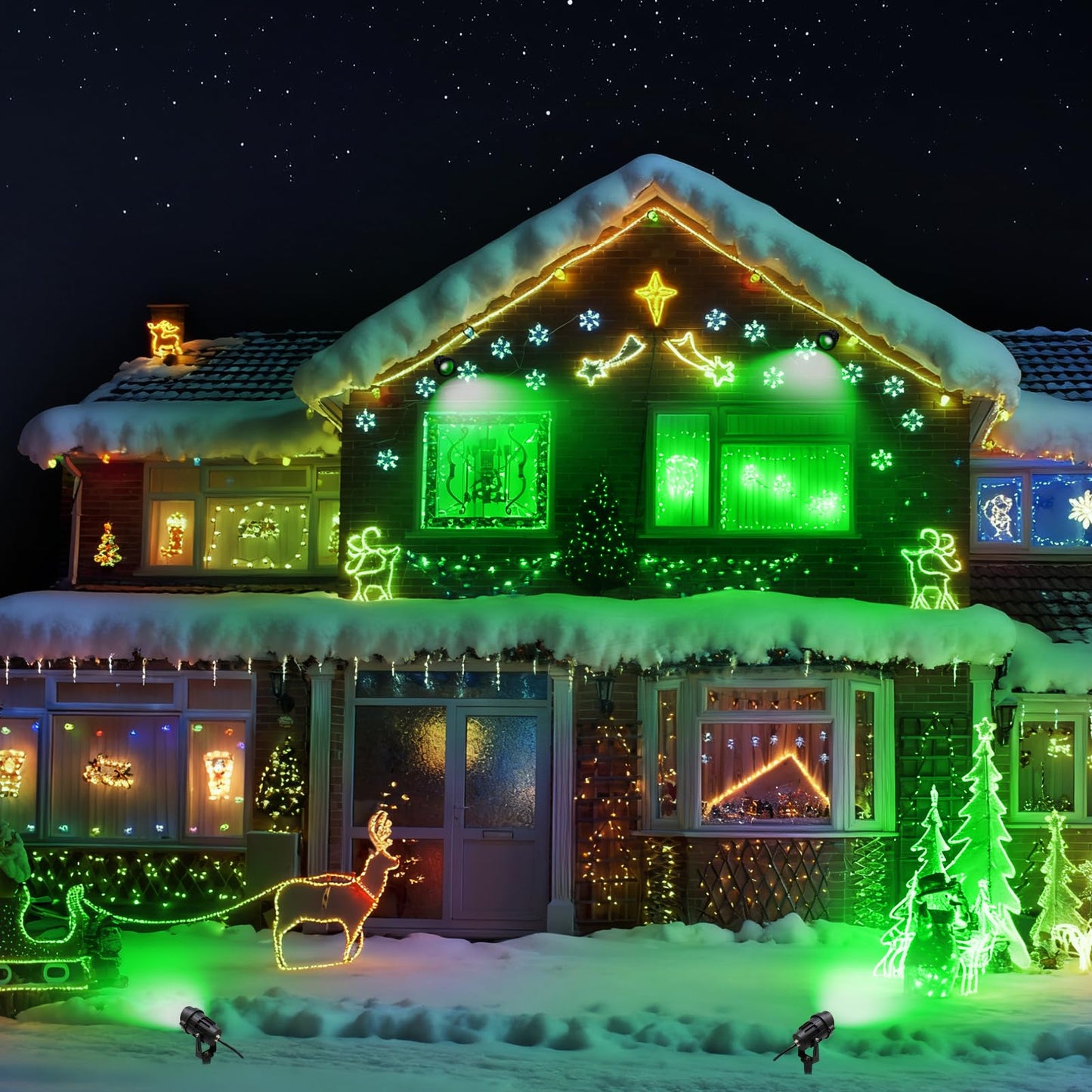 Qeeanmo Halloween Outdoor Landscaping Spotlight 12W Outdoor Christmas Light Green Led Landscape Lighting For Yard Garden Home Decoration 2Pack