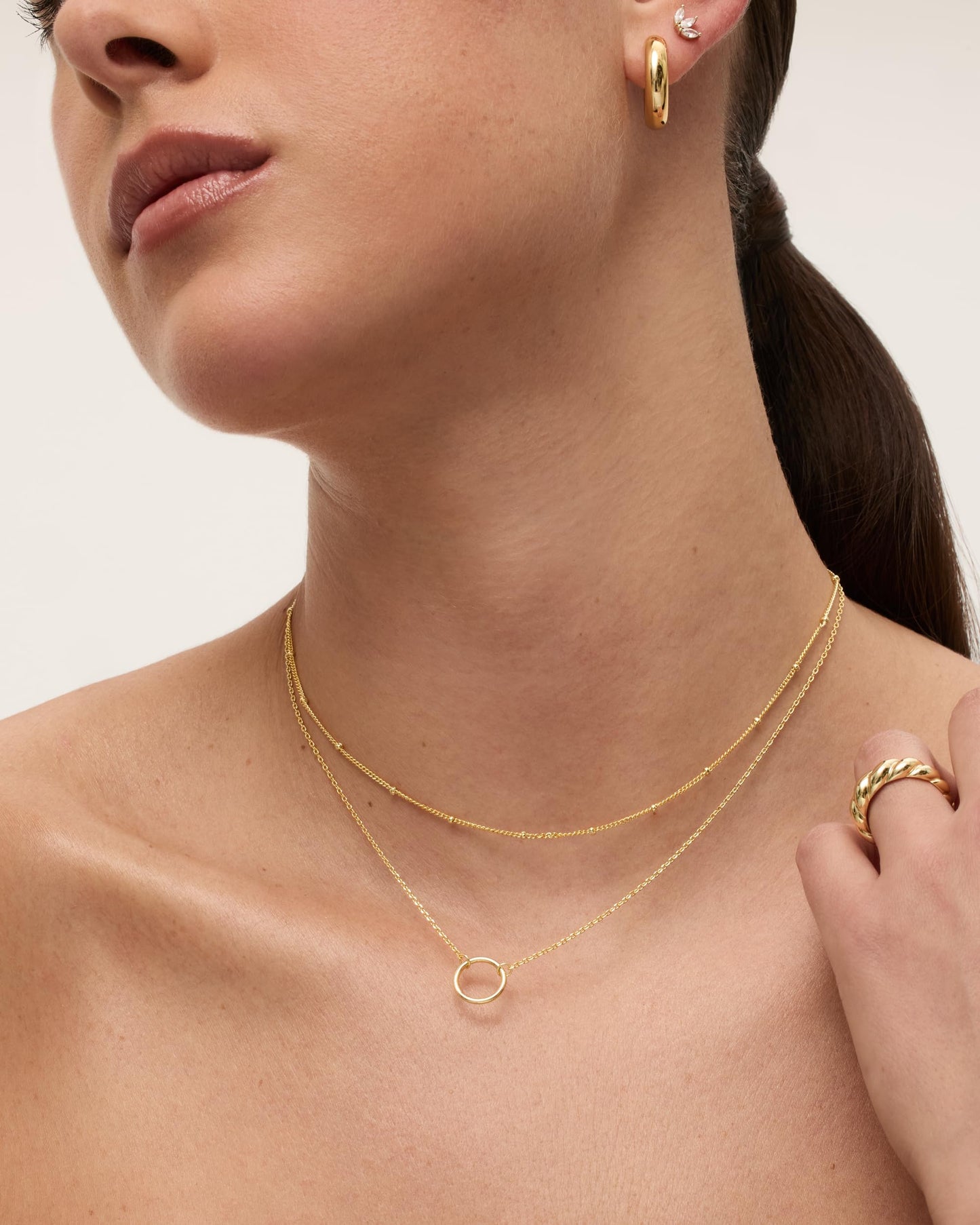 PAVOI Rhodium Plated Ring Pendant Layering Necklace Duo for Women | Dainty Circle Charm Beaded Choker Layered Necklace Set