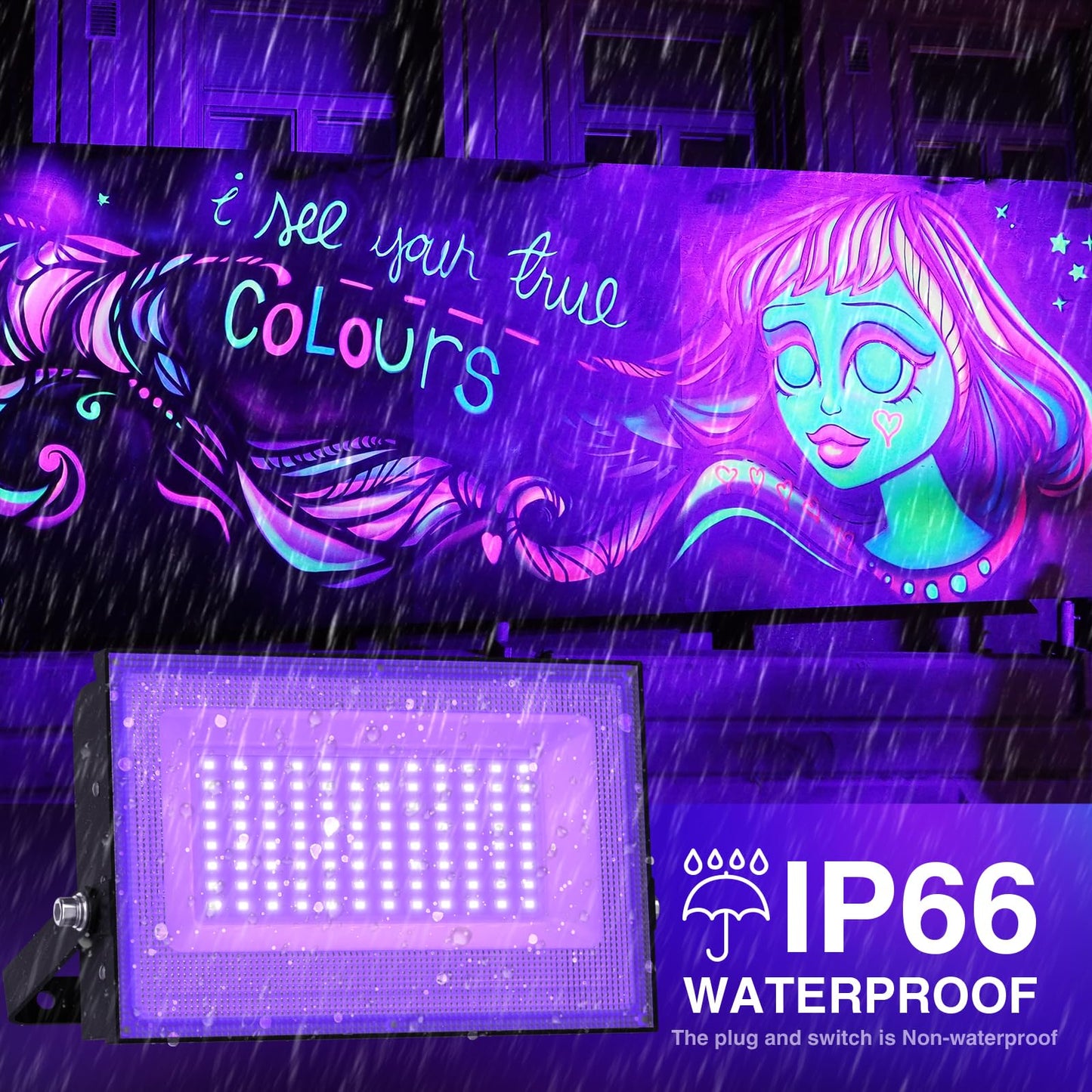 Onforu 2 Pack 60W Led Black Lights, Ip66 Waterproof, For Dance Party & Halloween, Black, D50Uv
