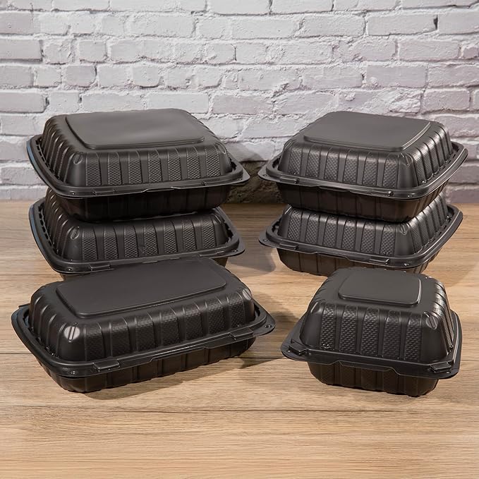 CIAO! 9"x6"x3" MFPP Black Hinged Container With Lid 1 Compartment (Case of 200)