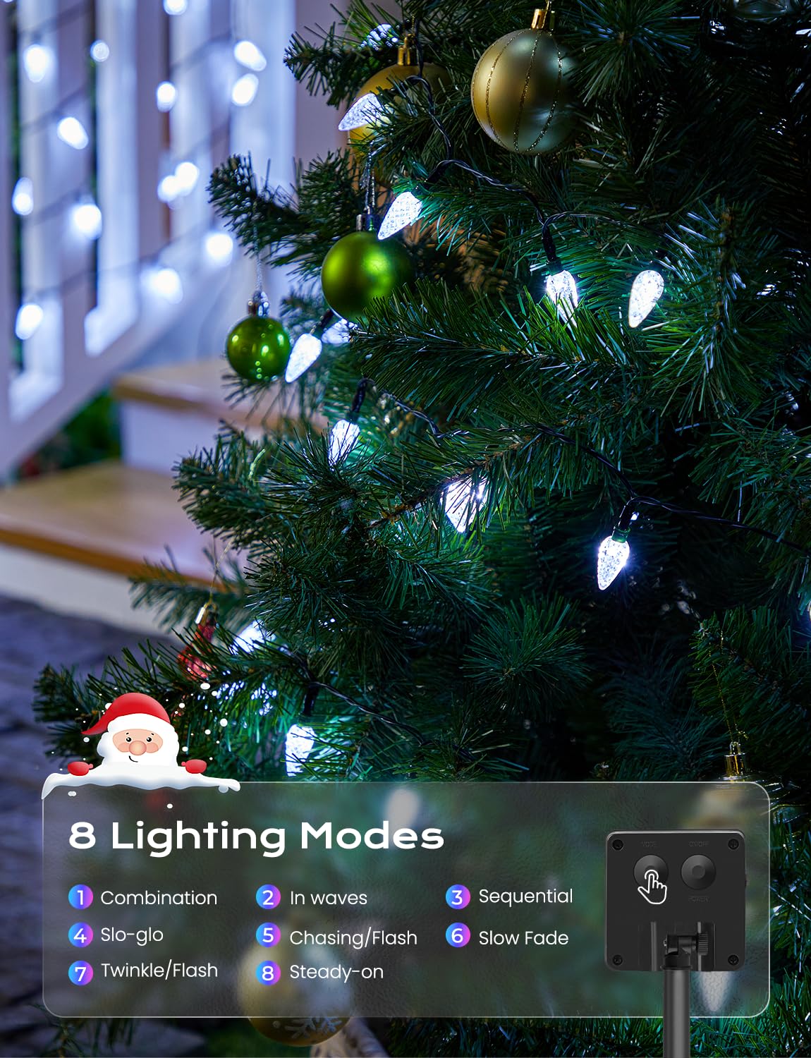 Brightown Solar C6 Strawberry String Lights, 100 LEDs, 39ft, White, PVC, Outdoor Christmas Decorations