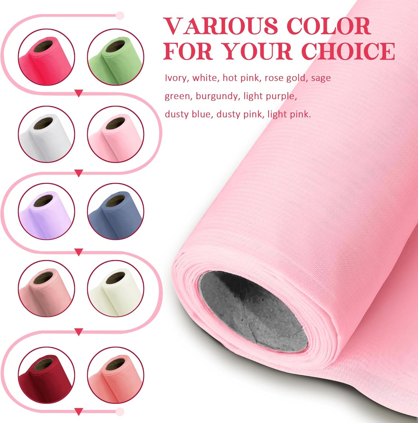 Horbaunal Light Pink Chiffon Fabric by The Yard, 10 Yard Continuous Sheer Fabric 59" Wide Soft Draping Fabric for Wedding Arch Draping Party Backdrop DIY Sewing