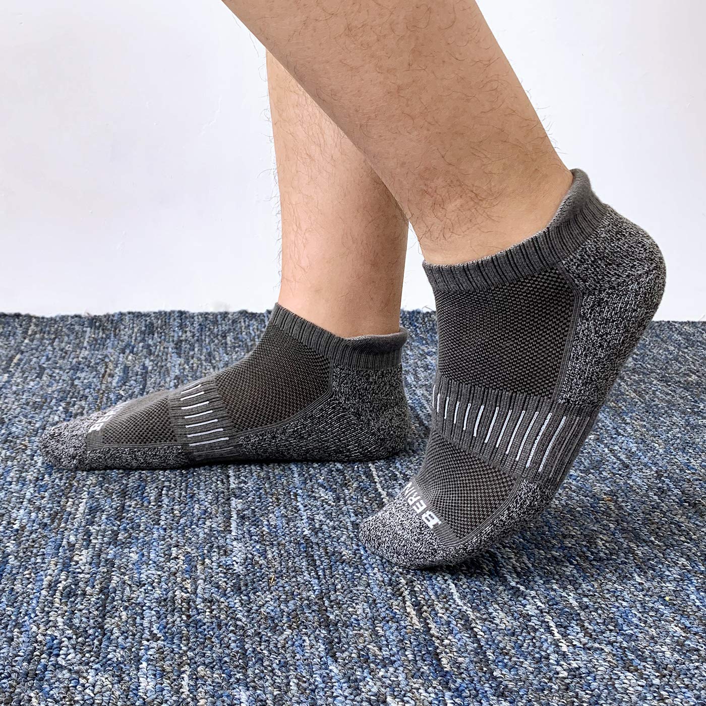 BERING Men's Athletic Running Ankle Socks Cushioned Heel Tab, Size 9-12, Dark Grey, 6 Pairs