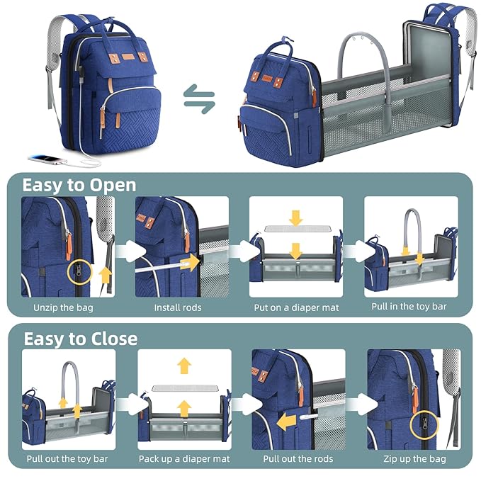 Diaper Bag Backpack, Large Diaper Bag, Multifunctional Diaper Bag, Baby Bag, Navy Blue