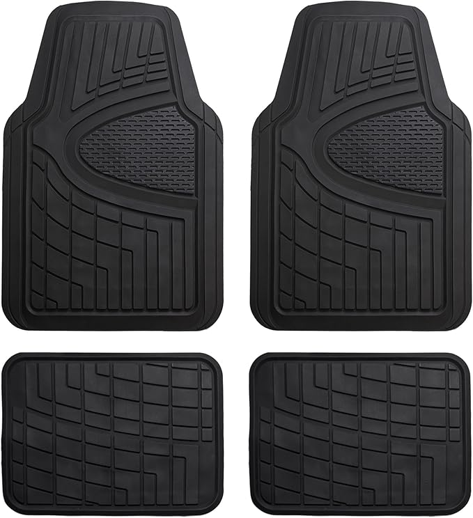FH Group Automotive Floor Mats - Heavy-Duty Rubber Floor Mats for Cars, Universal Fit Full Set, Climaproof & Trimmable Flo...