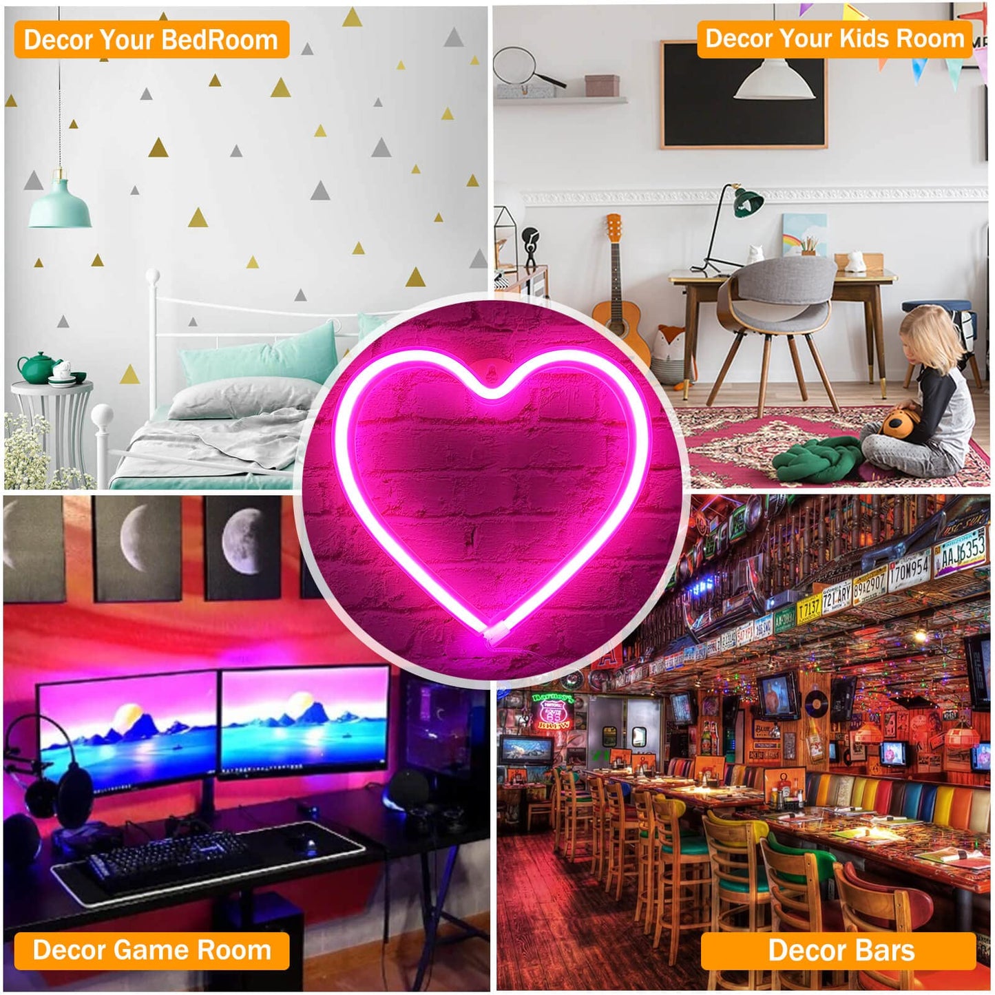 Vifulin Neon Heart Sign - Pink Led Heart Lamp, Acrylic Wall Decor, Usb/Battery Operated, Perfect For Bedroom And Gifts