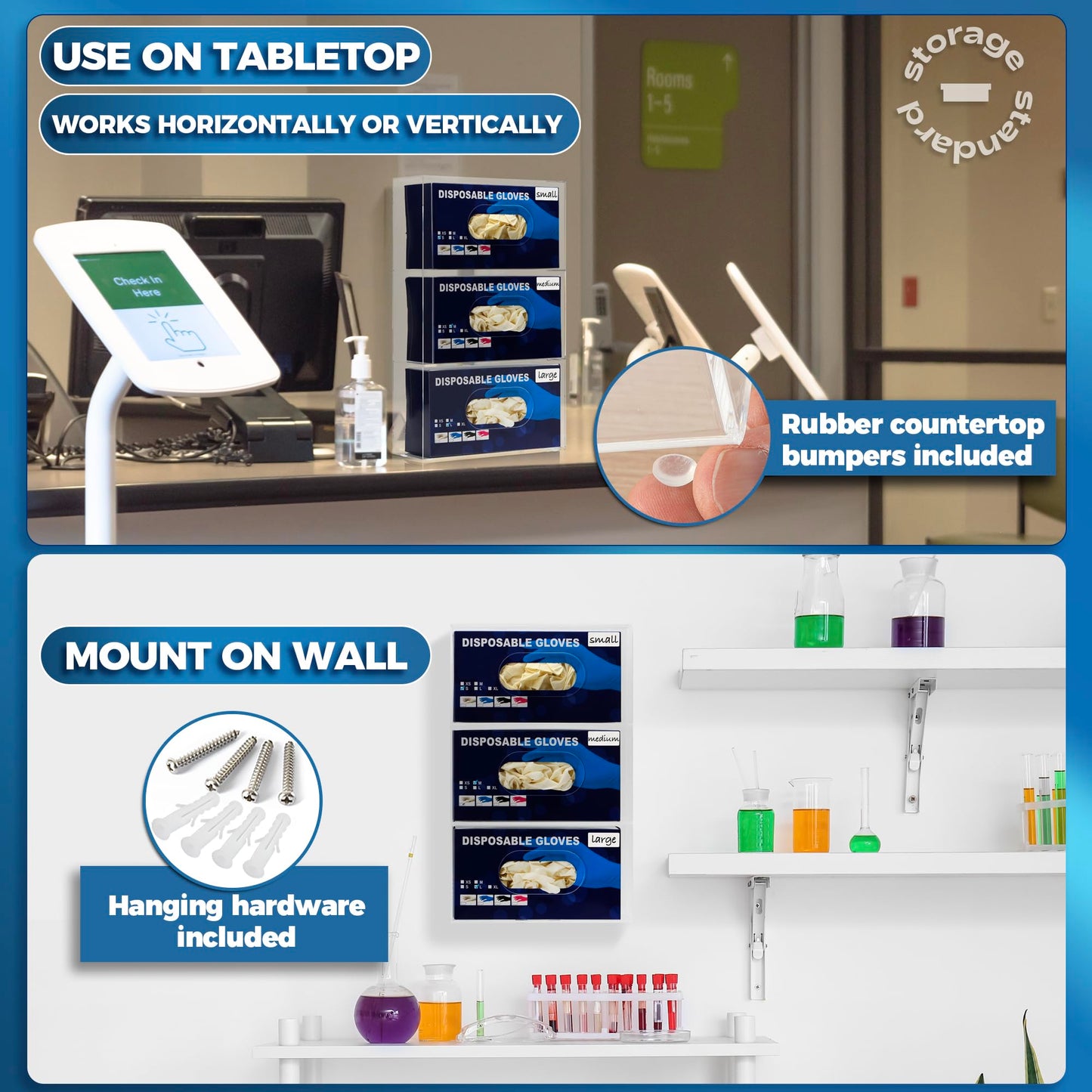 Storage Standard Triple Glove Box Holder Wall Mount Glove Dispenser - Disposable Glove Holder Wall Mount Glove Station for Medical Gloves, Multipurpose Kitchen Gloves Holder - 16.5 x 10 x 3.5 Inches