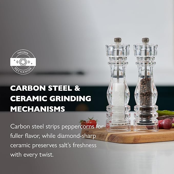 Cole & Mason London Refillable Spice Mill - Kitchen & Home Accessory - Table Salt Grinder - Salt Mill with Ceramic Mechanism - 8", Acrylic
