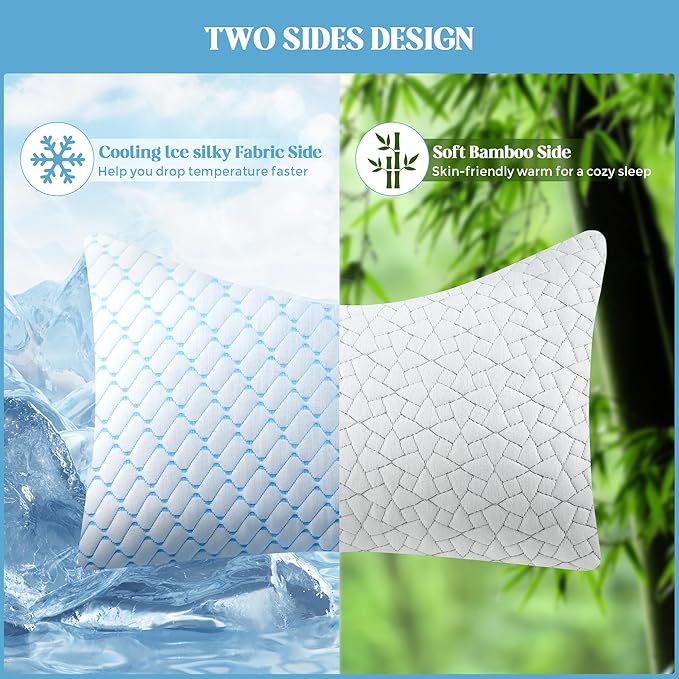 Bafode Memory Foam Pillows Queen Size Set of 2 Cooling Bed Pillow 2 Pack Shredded Memory Foam Pillow for Sleeping 20x30