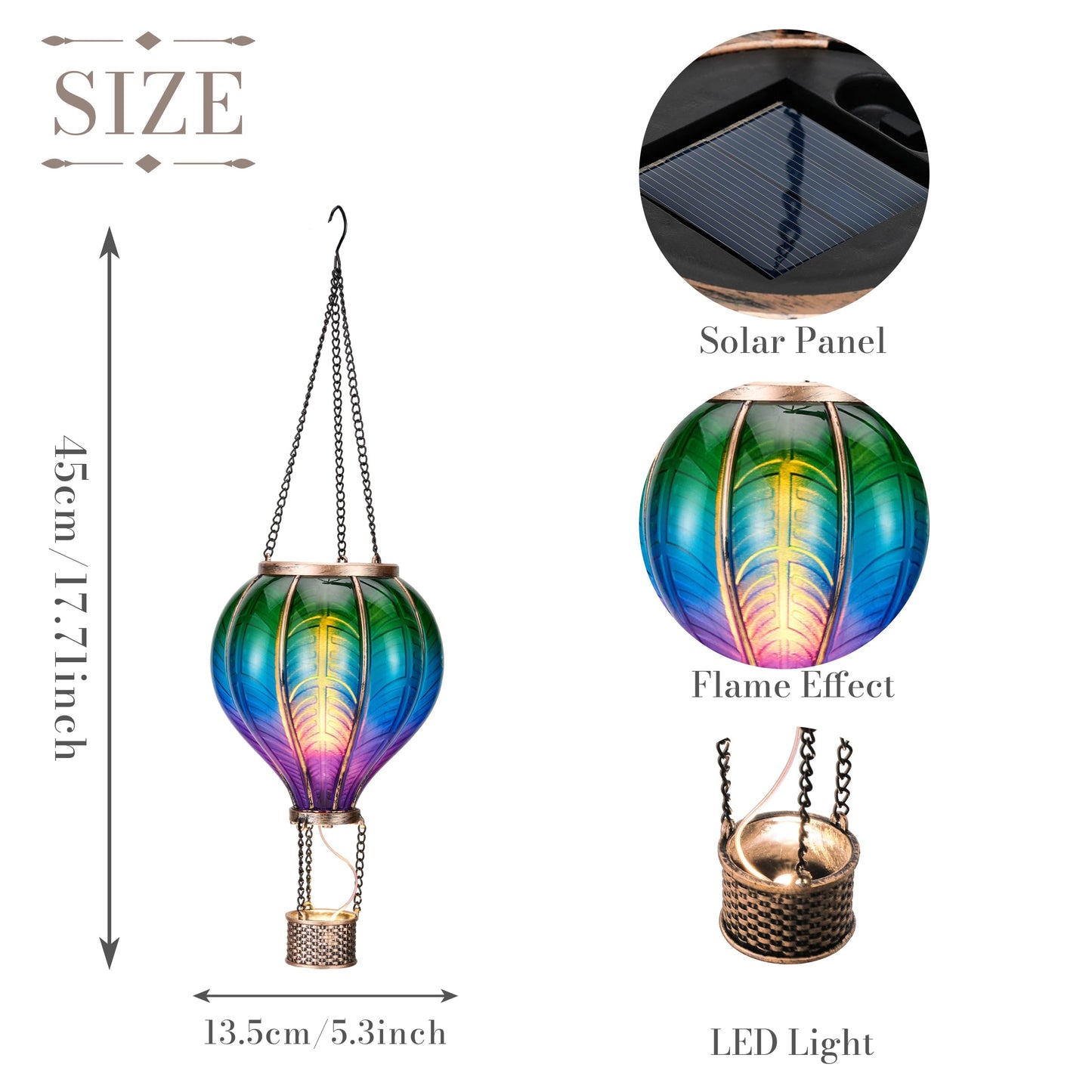 TERESAS COLLECTIONS Hot Air Balloon Solar Lantern, Flickering Flame Hanging Light, Multicolor Plastic, Model 1