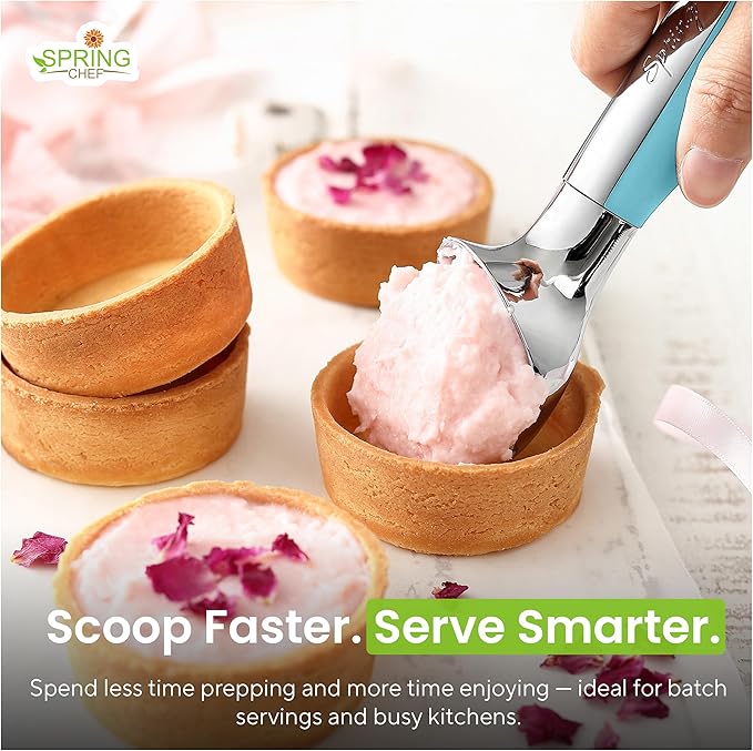 Spring Chef Heavy Duty Metal Ice Cream Scoop - Dishwasher Safe Ice Cream Scooper, Commercial Icecream Scoop Spade, Professional Kitchen Tool for Gelato, Melon, Sundae, Cookie Spoon - Aqua Sky