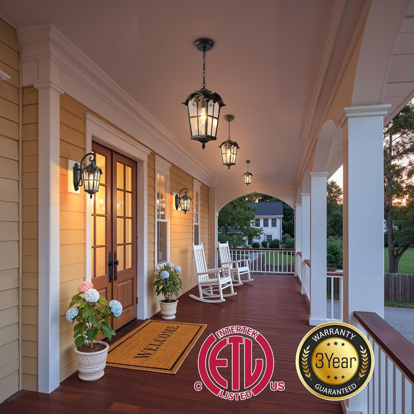 VIANIS 18.7" Large Outdoor Pendant Light, Vintage ORB Outside Chandelier with Ripple Glass, Anti-Rust Pendant Lights for Porch, Doorway, Entryway, Adjustable Length Hanging Lighting, Hardwired