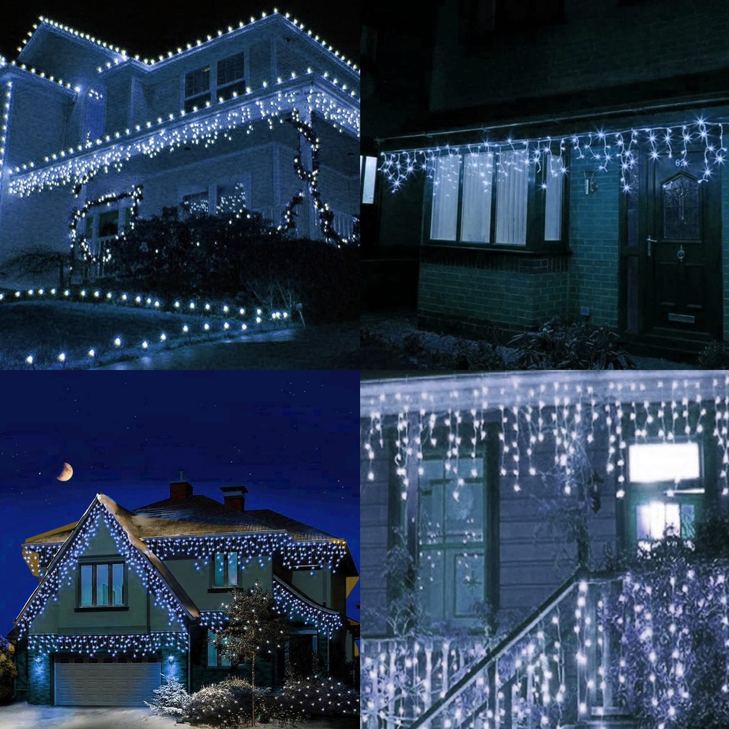 Dazzle Bright 360 LED Christmas Icicle Lights, 29.5 FT, 8 Modes, Connectable, White, Model HB-360BCOI