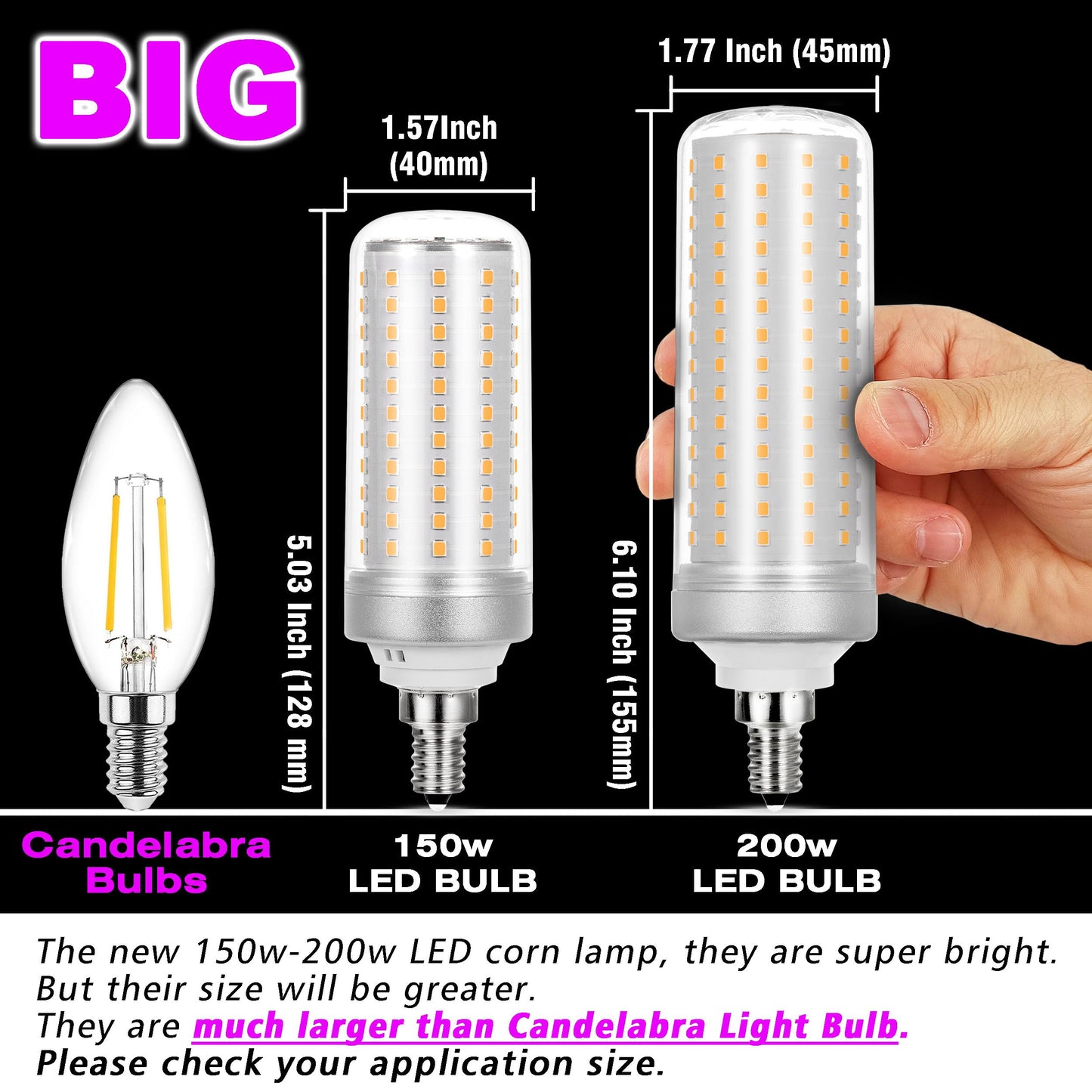 Big 1.57X 5.03 Inch  E12 150W Replacement Led Candelabra Bulbs C7 6000K Daylight Bright 2200 Lm T6 E12 15W Led Chandelier Light Bulbs For Ceiling Fan Pendant Lighting Floor Lamp Non-Dimmable 4 Pack