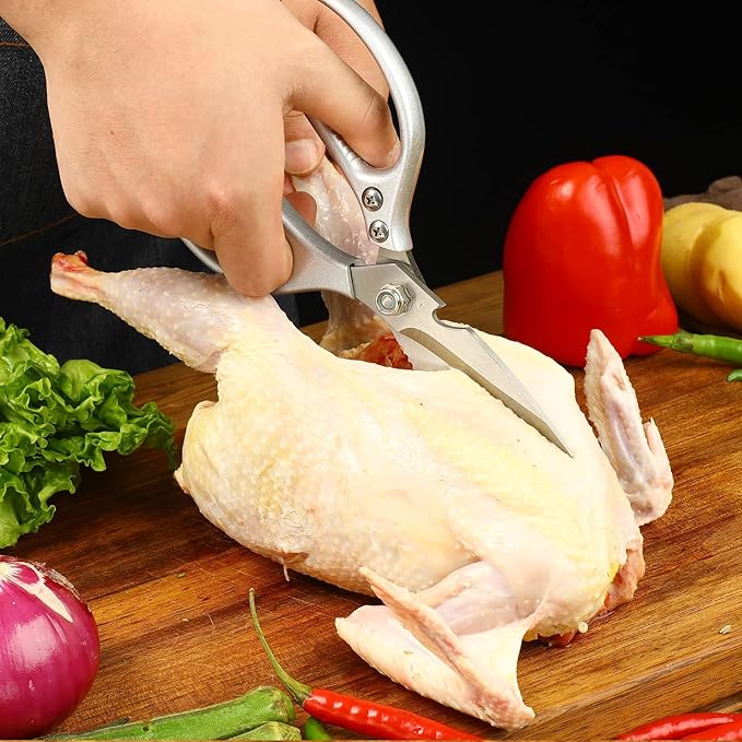 8.5" Kitchen Scissors for Food Chef Scissors Heavy Duty Culinary Scissor Full Metal Professional Sharp Kitchen Shears for Cooking Chicken Meat Pizza, Sliver