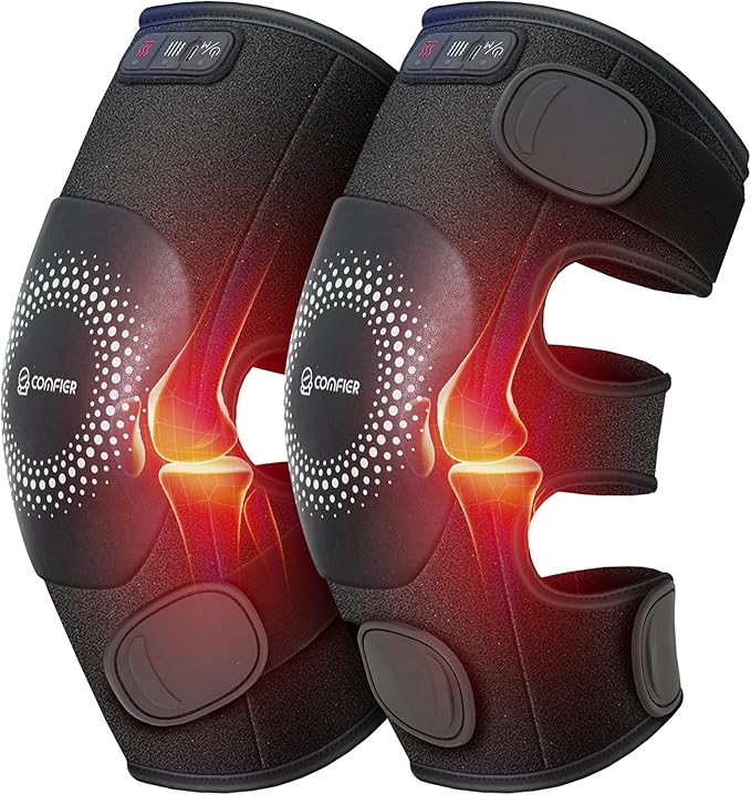 COMFIER Cordless Knee Massager with Heat and Vibration for Pain Relief, Graphene Heating pad for Knee with 3 Heat Levels &...