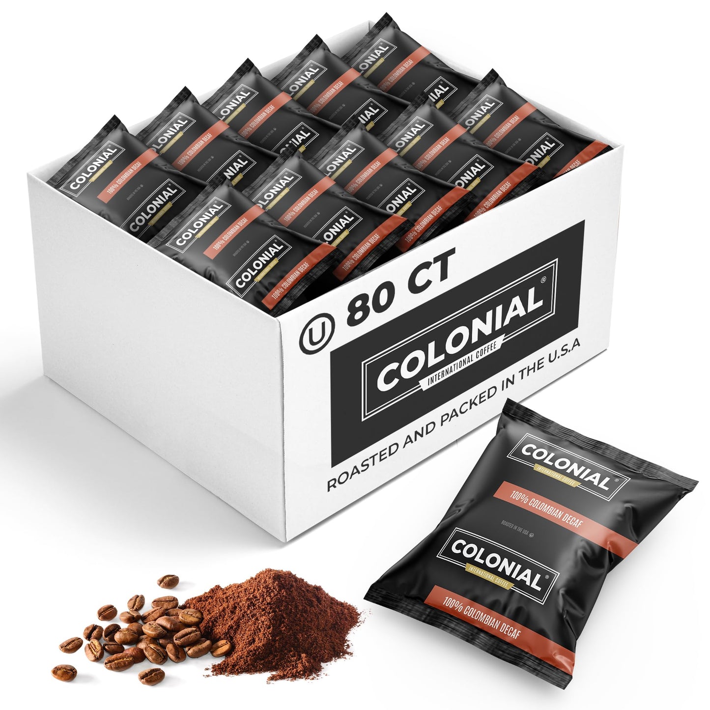 Colonial Coffee 80 Count Single Pot Coffee Packets - 100% Arabica Decaf Colombian Medium Roast | Pre-Measured Frac Packs for 12 Cup Maker | Bulk Ground Gourmet Coffee for Home & Office