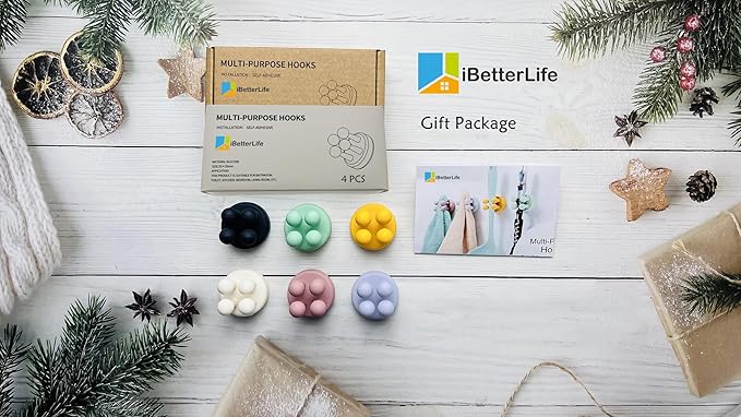 iBetterLife Silicone Toothbrush Holders for Bathrooms - 4Pcs Razor Holder for Shower Wall Mount Self Adhesive Cute Utility Dorm Room Kitchen Office Organizer Storage Hook for Kids Hanging Loofah Towel