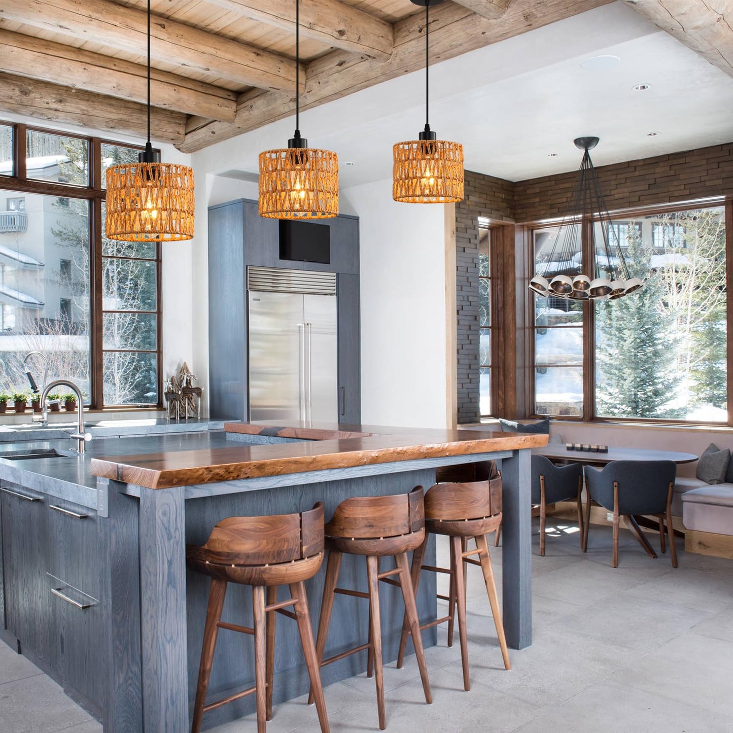 Woven Pendant Light Boho Chandelier  Rattan Pendant Lights Kitchen Island  Farmhouse Pendant Lighting With Hand Woven Wicker Shade  Boho Chandelier Light Fixtures Ceiling Hanging Light