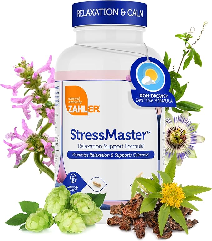 Zahler StressMaster – Natural Relaxation & Calm Mood Support Formula – Valerian, Passionflower, Rhodiola, GABA&L - Theanine Supplement for Women and Men – Kosher Gluten Free Non-GMO (120Capsules)