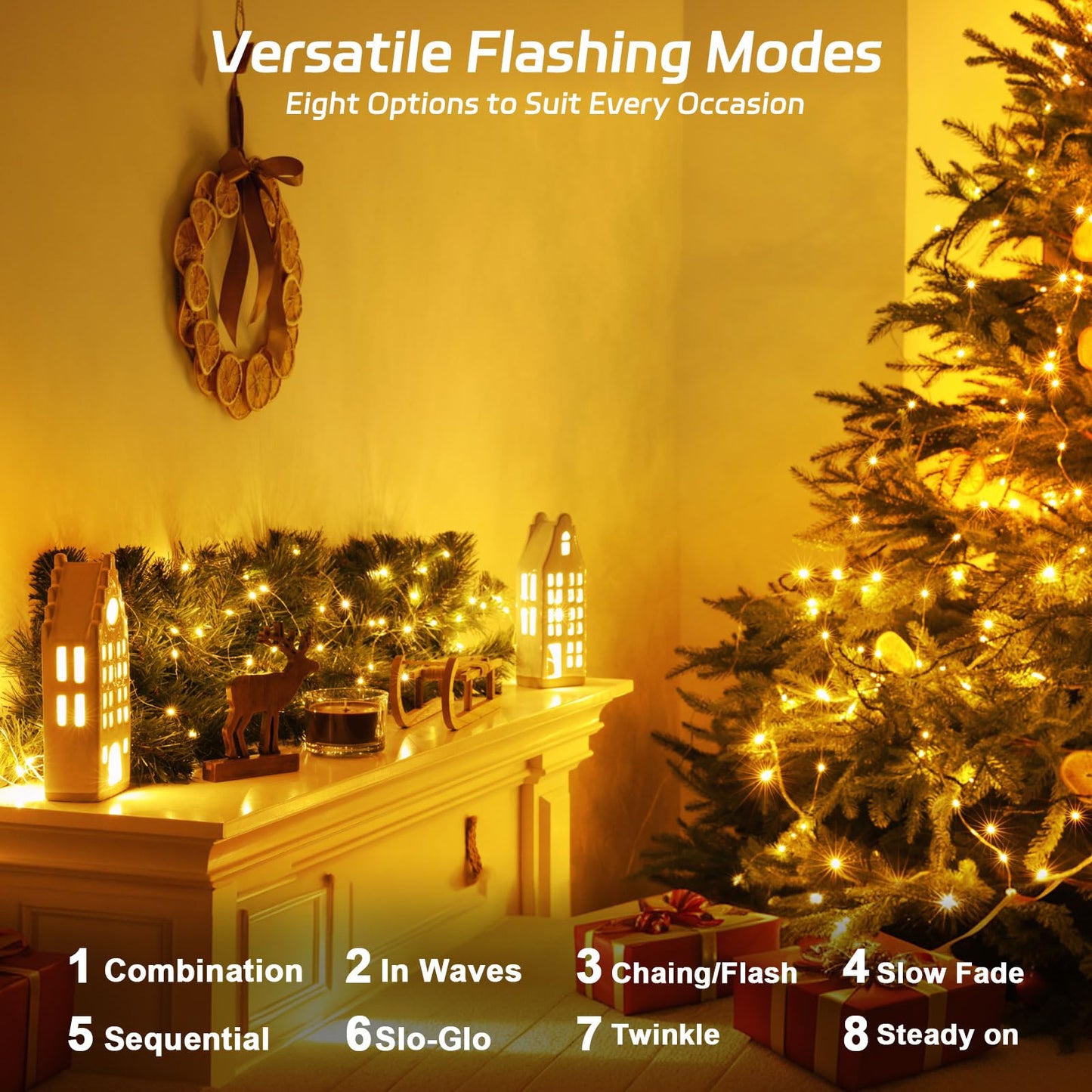 cshare Solar Fairy Lights 120LED Outdoor String Lights 39.4ft Waterproof Warm White 8 Modes for Patio Garden Decorations