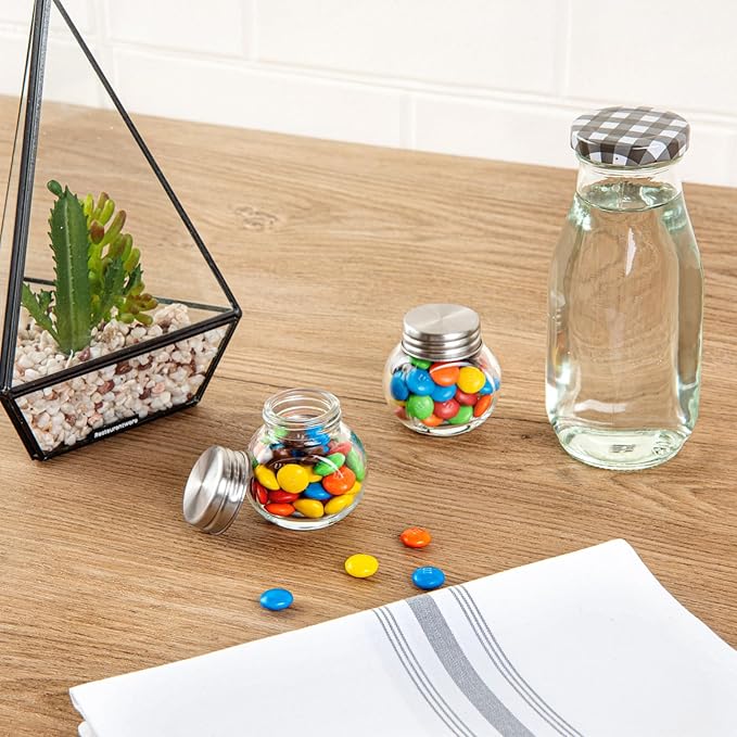 Restaurantware Vetri 2 Ounce Mini Favor Jars 100 Durable Candy Jars - With Wide Spout Chrome Lid Clear Glass Candy Jars Dishwashable