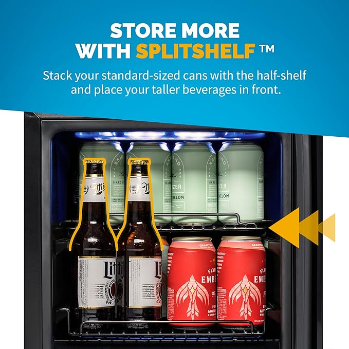 NewAir 15" Wine and Beverage Refrigerator 9 Bottle and 48 Can Capacity, Beverage Cooler in Stainless Steel, Built-in or Freestanding Dual Zone Drink Fridge with Triple-Pane Glass Door