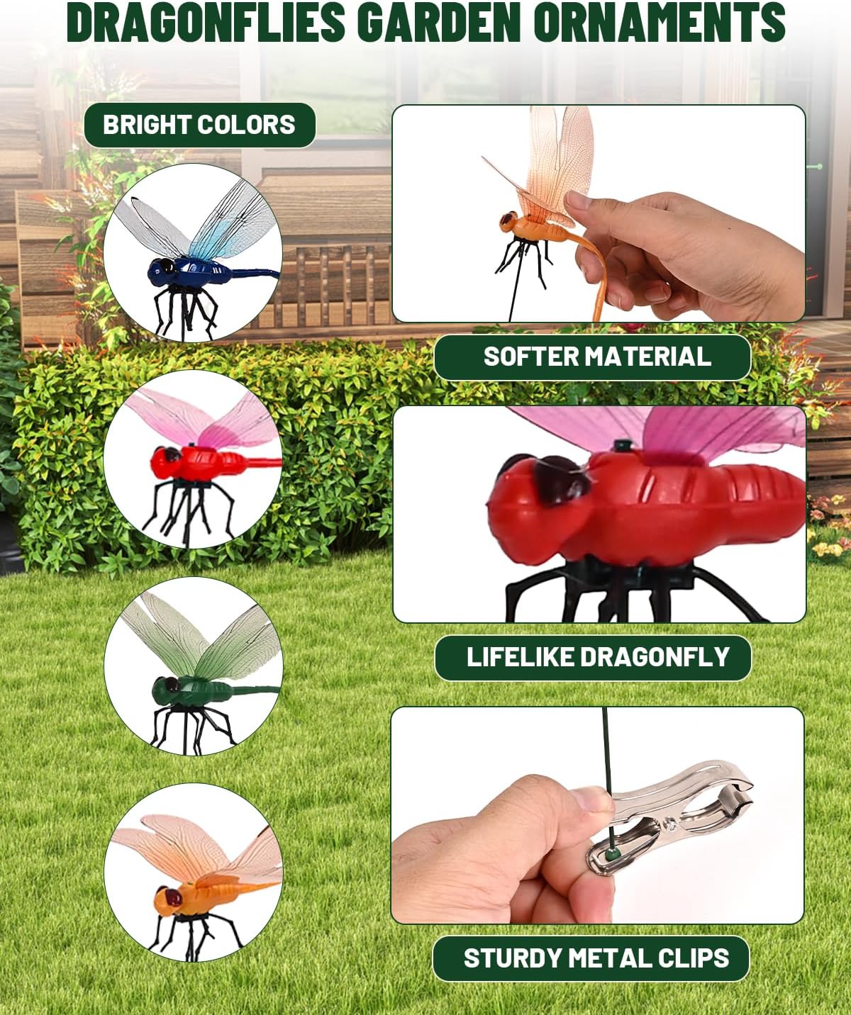 8 PCS Dragonfly Clips, 3D Outdoor Decor Fake on Dragonfly or Bugs Dragonfly Garden Stakes Gardening Decoration Insert Plaque Yard Ornaments Outdoors and Fly Deterrent Outdoor