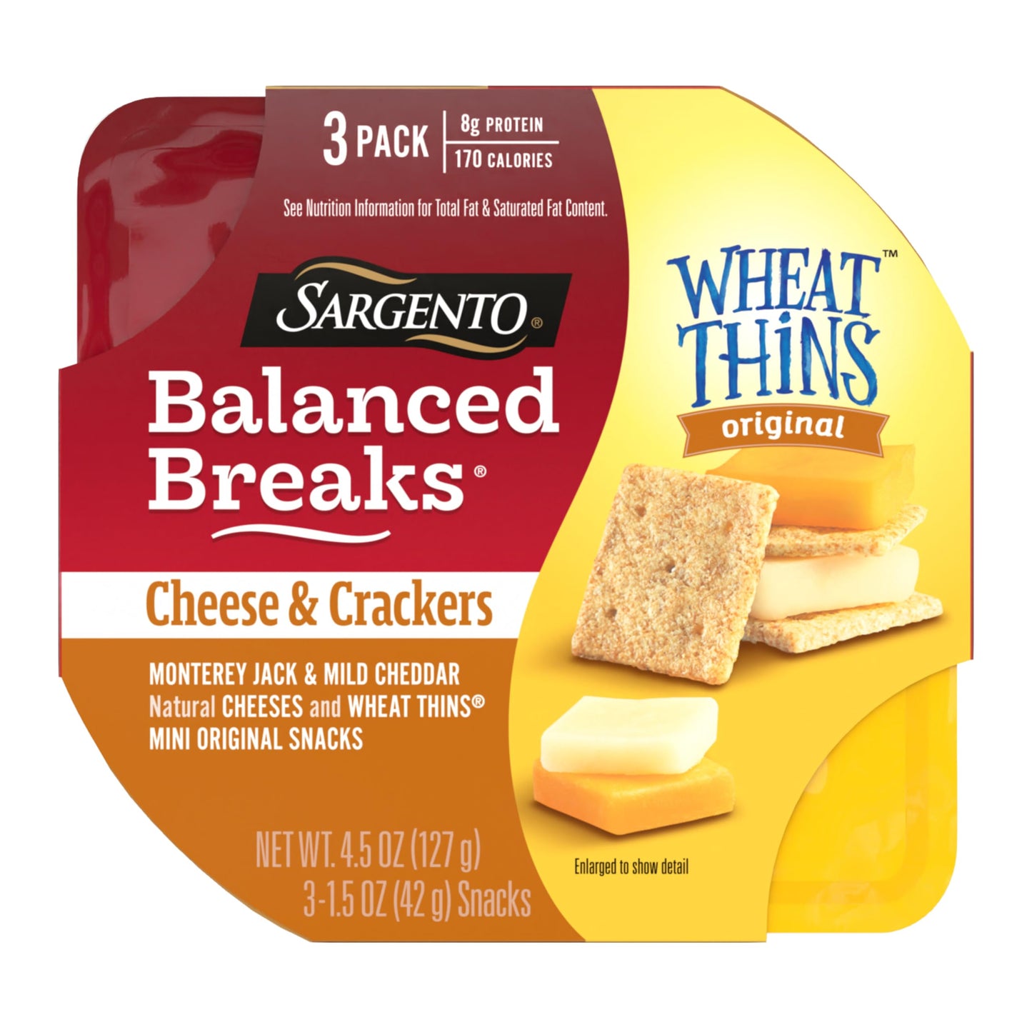 Sargento Balanced Breaks Cheese & Crackers, Natural Monterey Jack & Mild Cheddar Cheese and WHEAT THINS Mini Original Snacks Sna