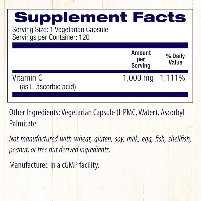 Healthy Origins Vitamin C 1,000 mg (Non-GMO Tested, High Potency, Immune Support, Vegan), 120 Veggie Caps