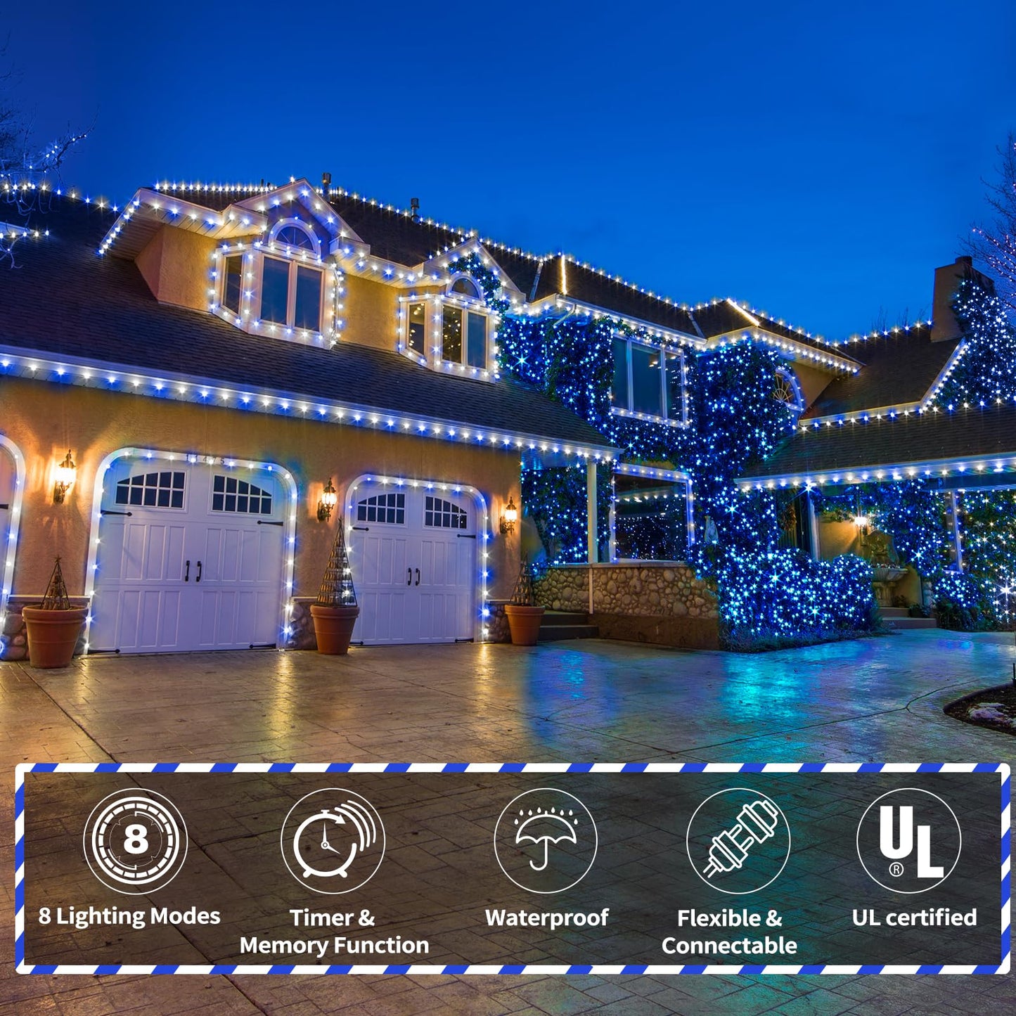 150Ft Led Rope Lights Outdoor  1080 Led Connectable And Flexible Tube Lights With 8 Modes  Waterproof Led Rope Lighting For Garden Patio Bedroom Party Pool Indoor Outdoor Christmas Decor (White&Blue)