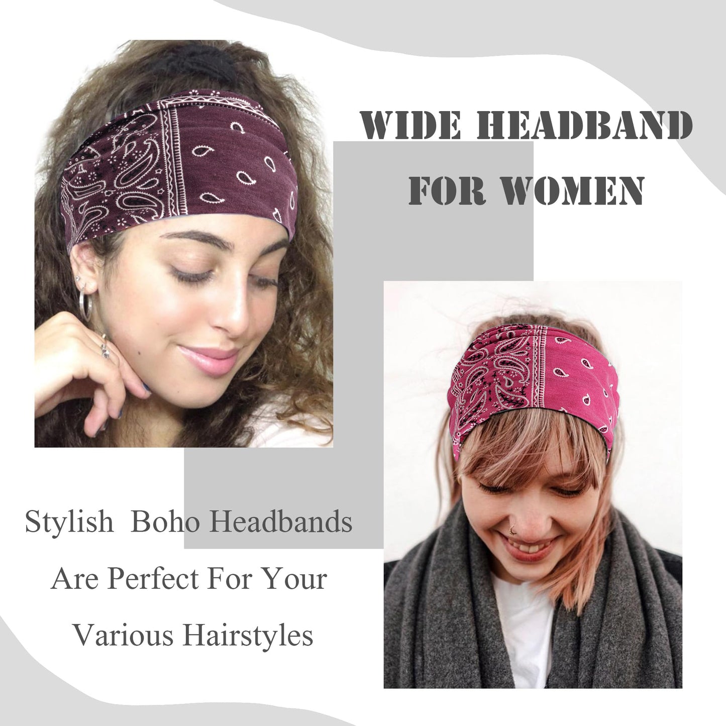 FULZTEY Boho Headbands for Women Fashion Cashew Head Bands Knot Wide Headwrap African Bandanas Turban Stretch Fabric Cotton Yoga