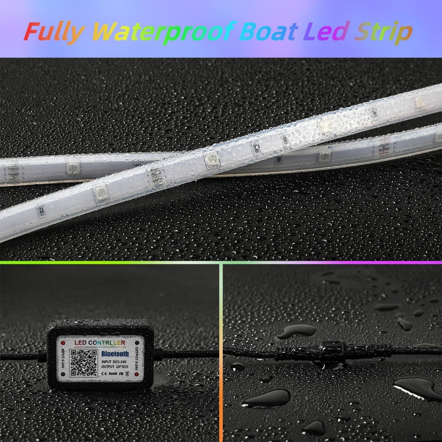 VIDLULTD Marine Boat LED Strip Lights, IP67 Waterproof, 66FT, Multicolor, Model VLD07-ER45, APP Remote Control