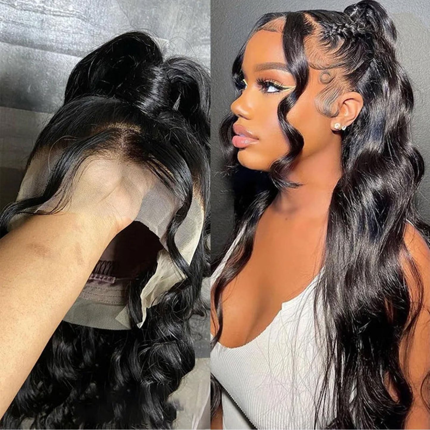 DSEKCAIN 360 Lace Frontal Human Hair Body Wave Closure - HD Transparent With Baby Hair, 150% Density Raw Virgin Natural Black 1B