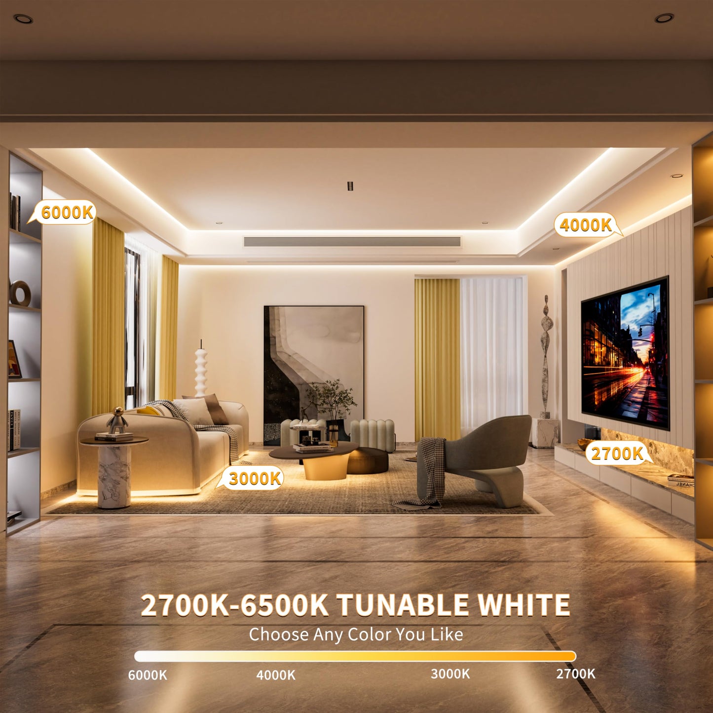 Pautix Cob Led Strip Lights Addressable 2700K-6500K Chasing White Light Cct Smart Ic Tunable Tape Lights 16.4Ft Super Bright Dimmable Alexa Voice Control For Under Cabinet Bedroom Kitchen Diy Lighting