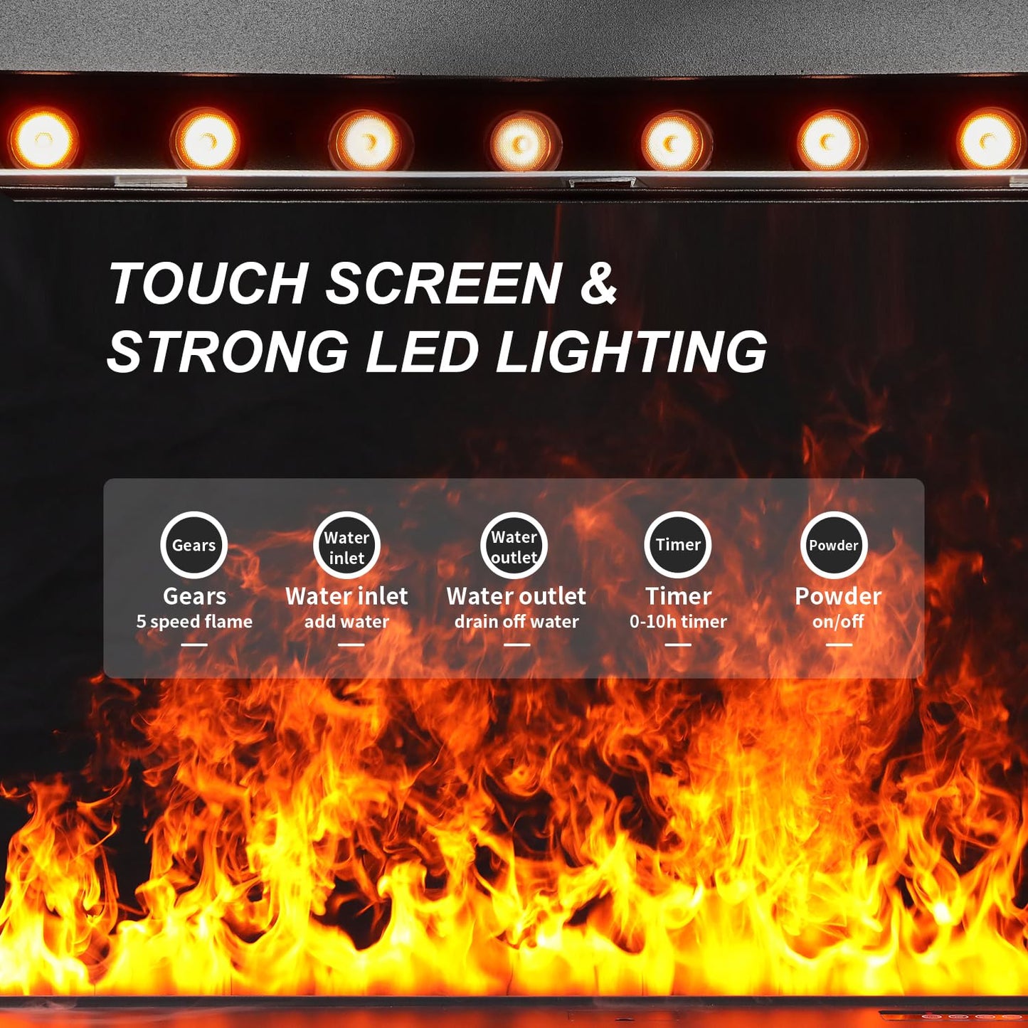 Water Vapor Fireplace 39.5, Electric Fireplace Remote & Panel Touch & Smart App, Steam Fireplace Realistic Flame, Fireplace Humi