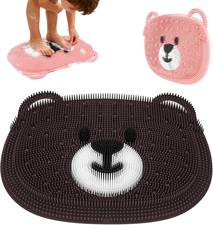 Skin Care Body Brush Srcubber Mat 2 Pack for Kids Bear Coffee M Size Brown & Pink