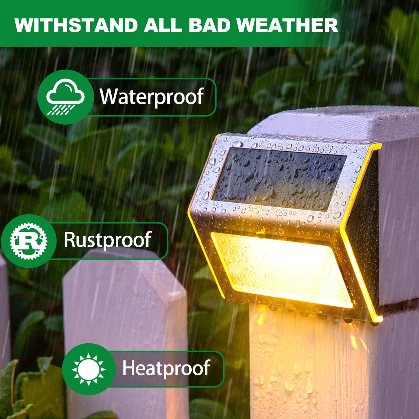 JSOT Solar Fence Lights Outdoor, 12 Pack Waterproof Stainless Steel LED Lamp, Warm White, Model LTD