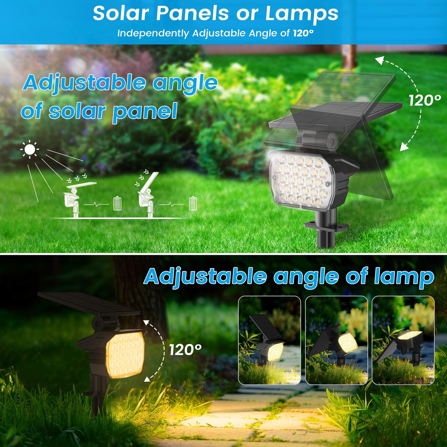 VOLISUN Solar Spotlight Outdoor, IP67 Waterproof, 27 LED, 3 Lighting Modes, 2 Pack, Warm White, Model 21464