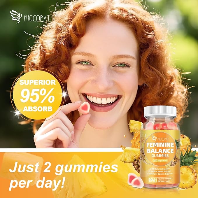 Premium Feminine Balance Gummies, Women’s Health Probiotics, Immune Support, Gut Health, Hormone Balance, PH Balance Vitality, Pineapple Flavor, 60 Count