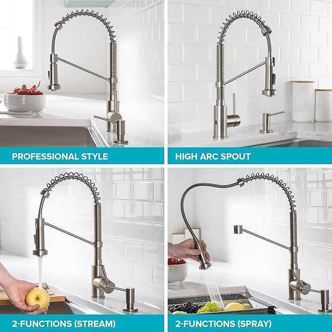 KRAUS Bolden Touchless Sensor Commercial Style 2-Function Single Handle Pull-Down Kitchen Faucet in Matte Black, KSF-1610MB