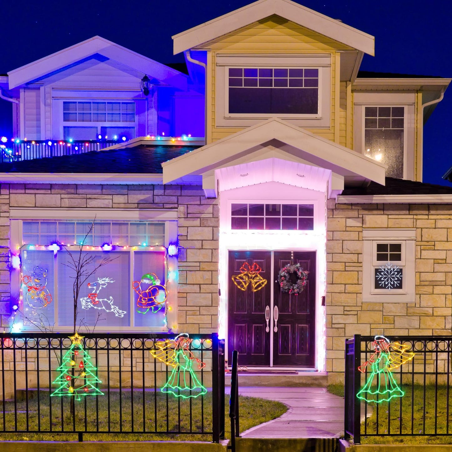 Trwymz Christmas Decorations - 16 Christmas Window Silhouette Lights - 4 Pack Colour Lighted Santa & Bell & Reindeer & Christmas Tree For Holiday Indoor And Outdoor Wall Door Window Decorate