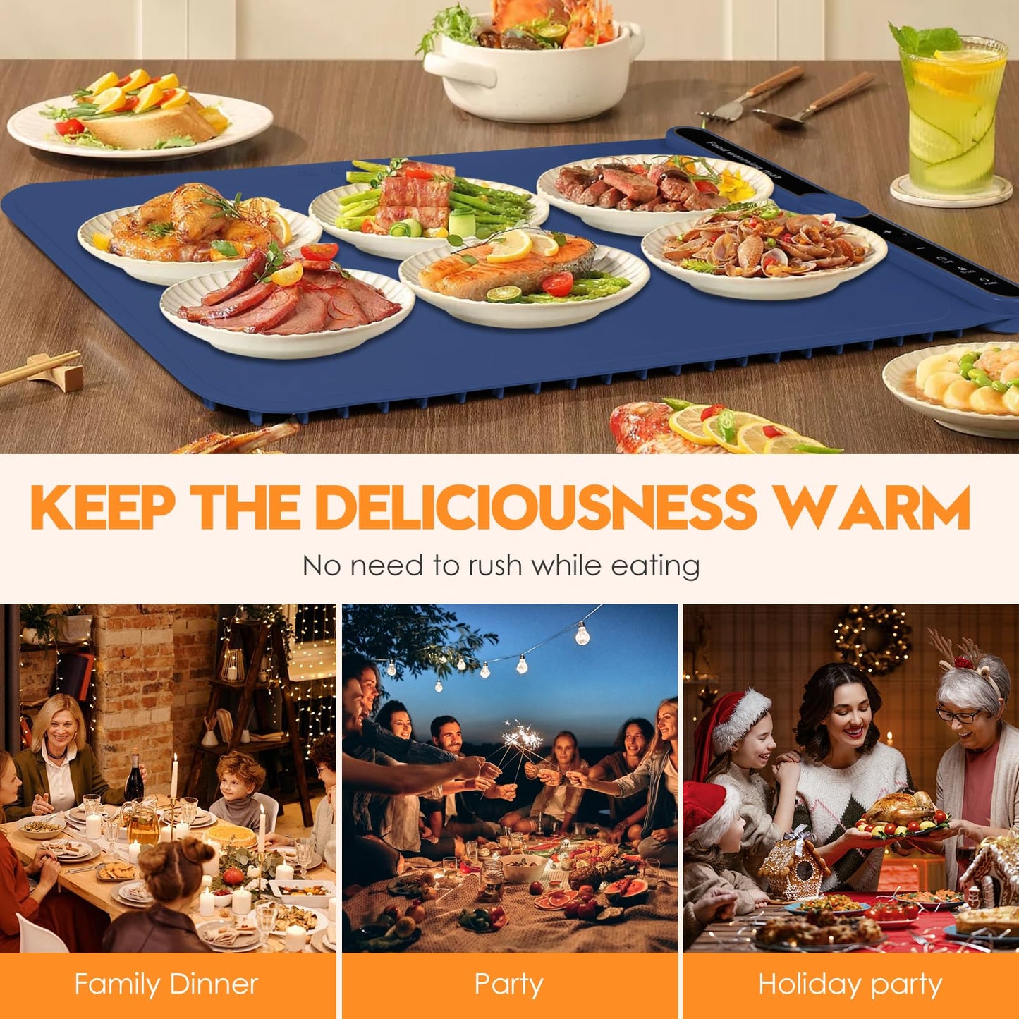 Silicone Warming Mat for Food, Fast Full Surface Heating Electric Warming Tray, 9 Level Temperature Adjustable Warming Kitchen Mat, Roll Up Food Warmer Mat for Countertop, Party, Travel
