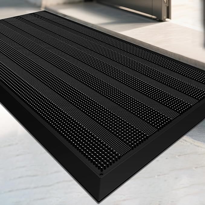 Mibao Front Door Mat Entrance, Waterproof All Weather All Season Non-Slip Rubber Welcome Mat, Dirt Trapper Low-Profile Hea...