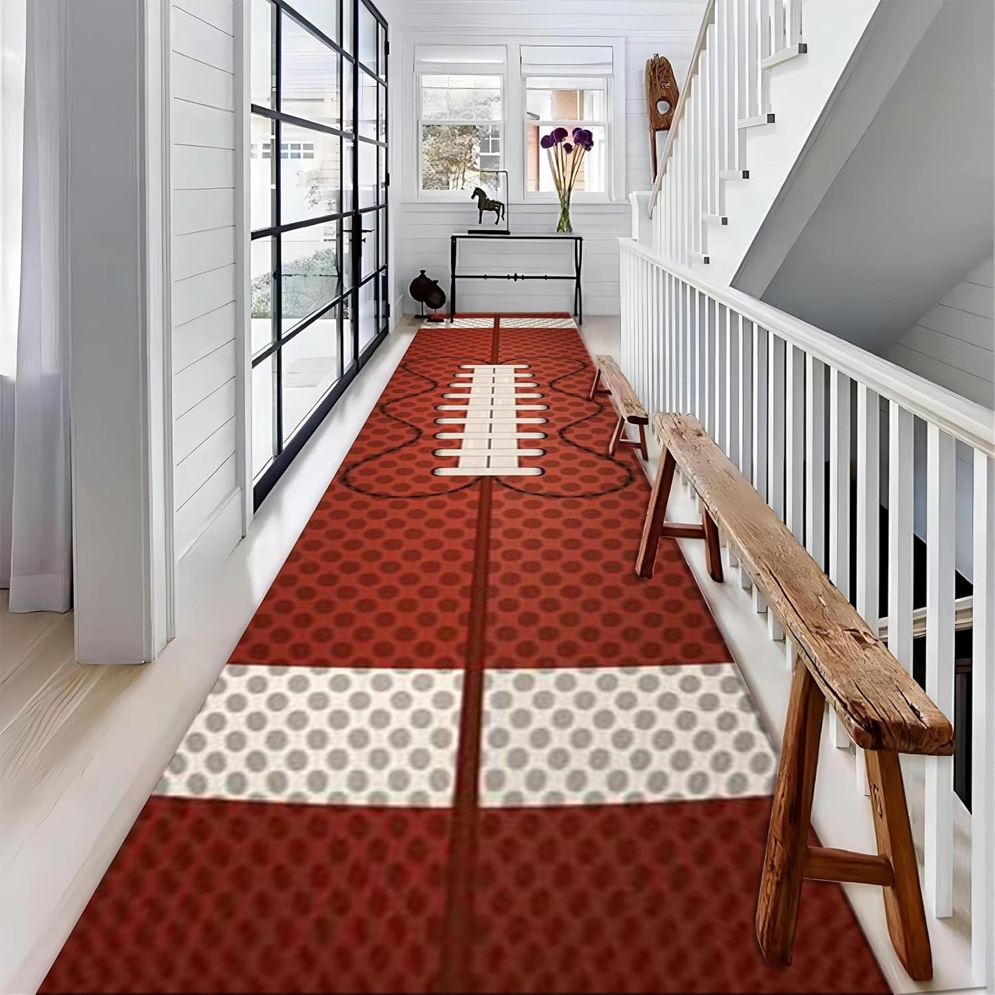 American Football Runner Rug, 1.3x7ft, Soccer Decorative Floor Area Mat, Reduce Noise Breathable Entry Carpet, Non-Shedding Pet Friendly Foldable Area Rug for Indoor Entry Entryway